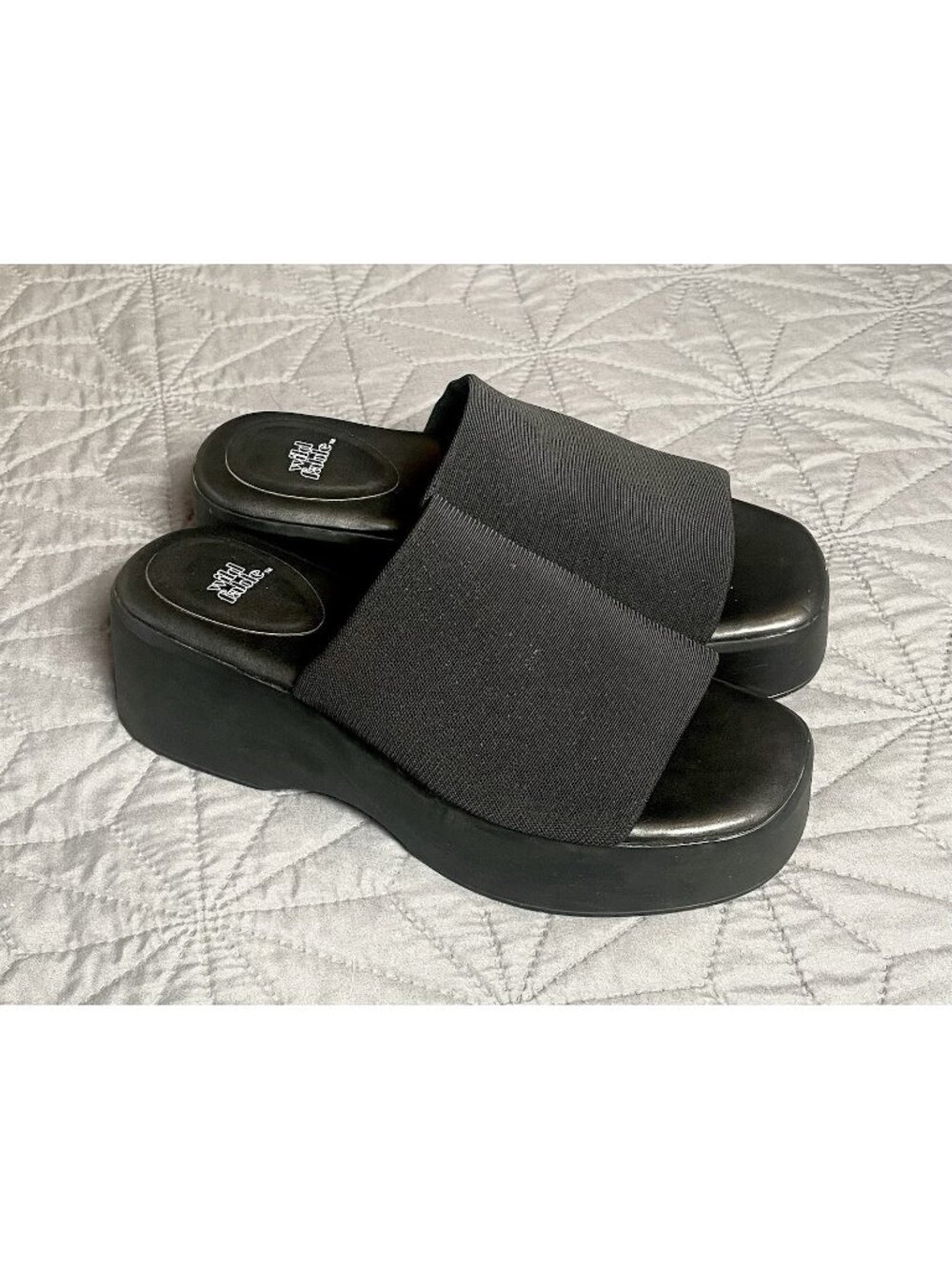 Ryder Black Platform Sandals Womens Size 7.5 Chunky Wedge Slides Y2K Wild Fable
